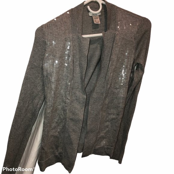 cache ASNEW HOLIDAY gray sequin sweater S - Picture 1 of 3